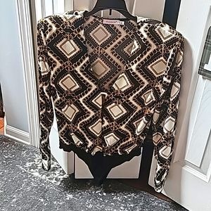 Satin body suit, gold multi